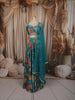 Deep Turquoise Blue Floral Printed and Lace Embroidered Design Chiffon Fancy Lehenga with Matching Dupatta