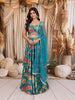 Deep Turquoise Blue Floral Printed and Lace Embroidered Design Chiffon Fancy Lehenga with Matching Dupatta