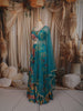 Deep Turquoise Blue Floral Printed and Lace Embroidered Design Chiffon Fancy Lehenga with Matching Dupatta