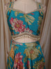 Deep Turquoise Blue Floral Printed and Lace Embroidered Design Chiffon Fancy Lehenga with Matching Dupatta