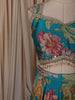 Deep Turquoise Blue Floral Printed and Lace Embroidered Design Chiffon Fancy Lehenga with Matching Dupatta