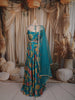 Deep Turquoise Blue Floral Printed and Lace Embroidered Design Chiffon Fancy Lehenga with Matching Dupatta