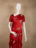 Deep Vermilion Red Floral Butta Woven Design Semi Banarasi Saree with Self Border