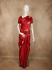 Deep Vermilion Red Floral Butta Woven Design Semi Banarasi Saree with Self Border