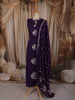 Deep Violet Birds Motif Thread Embroidered Design Cotton Straight Cut Salwar Suit with Dupatta