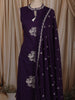Deep Violet Birds Motif Thread Embroidered Design Cotton Straight Cut Salwar Suit with Dupatta