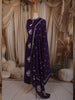 Deep Violet Birds Motif Thread Embroidered Design Cotton Straight Cut Salwar Suit with Dupatta