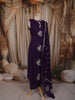 Deep Violet Birds Motif Thread Embroidered Design Cotton Straight Cut Salwar Suit with Dupatta