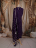 Deep Violet Birds Motif Thread Embroidered Design Cotton Straight Cut Salwar Suit with Dupatta
