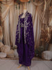 Deep Violet Floral Sequins and Zari Embroidered Design Satin Skirt Top With Over Coat