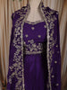Deep Violet Floral Sequins and Zari Embroidered Design Satin Skirt Top With Over Coat
