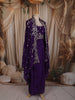 Deep Violet Floral Sequins and Zari Embroidered Design Satin Skirt Top With Over Coat