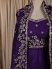 Deep Violet Floral Sequins and Zari Embroidered Design Satin Skirt Top With Over Coat