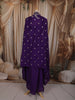 Deep Violet Floral Sequins and Zari Embroidered Design Satin Skirt Top With Over Coat
