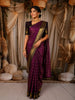 Deep Violet Purple Checked Zari Woven Design Pure Kanchipuram Silk Saree with Contrast Zari Border