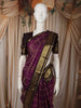 Deep Violet Purple Checked Zari Woven Design Pure Kanchipuram Silk Saree with Contrast Zari Border