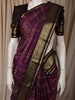 Deep Violet Purple Checked Zari Woven Design Pure Kanchipuram Silk Saree with Contrast Zari Border