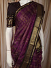 Deep Violet Purple Checked Zari Woven Design Pure Kanchipuram Silk Saree with Contrast Zari Border