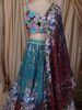 Deep Wine and Blue Sequins and Beads Embroidered Design Party Lehenga with Dupatta