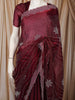 Deep Wine Abstract Stone Embellished Design Pure Organza Party Wear Saree with Designer Border