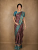 Deep Wine Brown Floral Printed Design Semi Tussar Saree