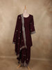 Deep Wine Burgundy Floral Sequins and Beads Embroidered Design Georgette Palazzo Suit with Dupatta