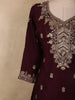 Deep Wine Burgundy Floral Sequins and Beads Embroidered Design Georgette Palazzo Suit with Dupatta
