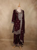 Deep Wine Burgundy Floral Sequins and Beads Embroidered Design Georgette Palazzo Suit with Dupatta