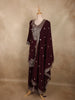 Deep Wine Burgundy Floral Sequins and Beads Embroidered Design Georgette Palazzo Suit with Dupatta