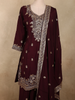 Deep Wine Burgundy Floral Sequins and Beads Embroidered Design Georgette Palazzo Suit with Dupatta