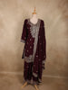 Deep Wine Burgundy Floral Sequins and Beads Embroidered Design Georgette Palazzo Suit with Dupatta