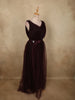 Deep Wine Burgundy Pleated Design Net Party Wear Gown with Bow Waist Detail