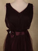 Deep Wine Burgundy Pleated Design Net Party Wear Gown with Bow Waist Detail