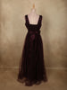 Deep Wine Burgundy Pleated Design Net Party Wear Gown with Bow Waist Detail