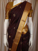 Deep Wine Butta Zari Woven Design Pure Kanchipuram Silk Saree with Contrast Zari Border