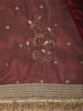Deep Wine Butta Zari Woven Design Tissue Saree with Designer Lace Border