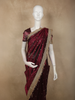 Deep Wine Butta Zari Woven Design Tissue Saree with Designer Lace Border