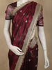 Deep Wine Butta Zari Woven Design Tissue Saree with Designer Lace Border