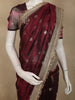 Deep Wine Butta Zari Woven Design Tissue Saree with Designer Lace Border