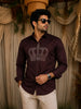 Deep Wine Crown Motif Stone Embellished Design Pure Cotton Party Wear Full Sleeve Men Shirt