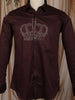 Deep Wine Crown Motif Stone Embellished Design Pure Cotton Party Wear Full Sleeve Men Shirt