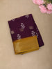 Deep Wine Floral Butta Printed Design Mixed Cotton Saree with Contrast Zari Border