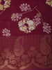 Deep Wine Floral Printed Design Chiffon Saree with Paisley Zari Border