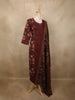 Deep Wine Floral Printed Design Cotton Salwar Suit with Dupatta