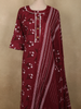 Deep Wine Floral Printed Design Cotton Straight Cut Salwar Suit with Dupatta