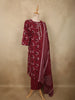 Deep Wine Floral Printed Design Cotton Straight Cut Salwar Suit with Dupatta