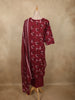 Deep Wine Floral Printed Design Cotton Straight Cut Salwar Suit with Dupatta