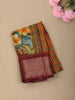 Deep Wine Floral Printed Design Crepe Silk Casual Wear Saree with Contrast Zari Border