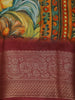 Deep Wine Floral Printed Design Crepe Silk Casual Wear Saree with Contrast Zari Border