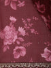 Deep Wine Floral Printed Design Pure Organza Saree with Scalloped Border